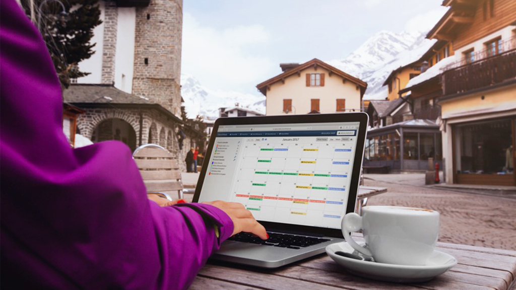 Photo of a desktop in use at an outdoor cafe