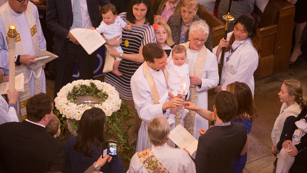 Photo of a church baptismal service