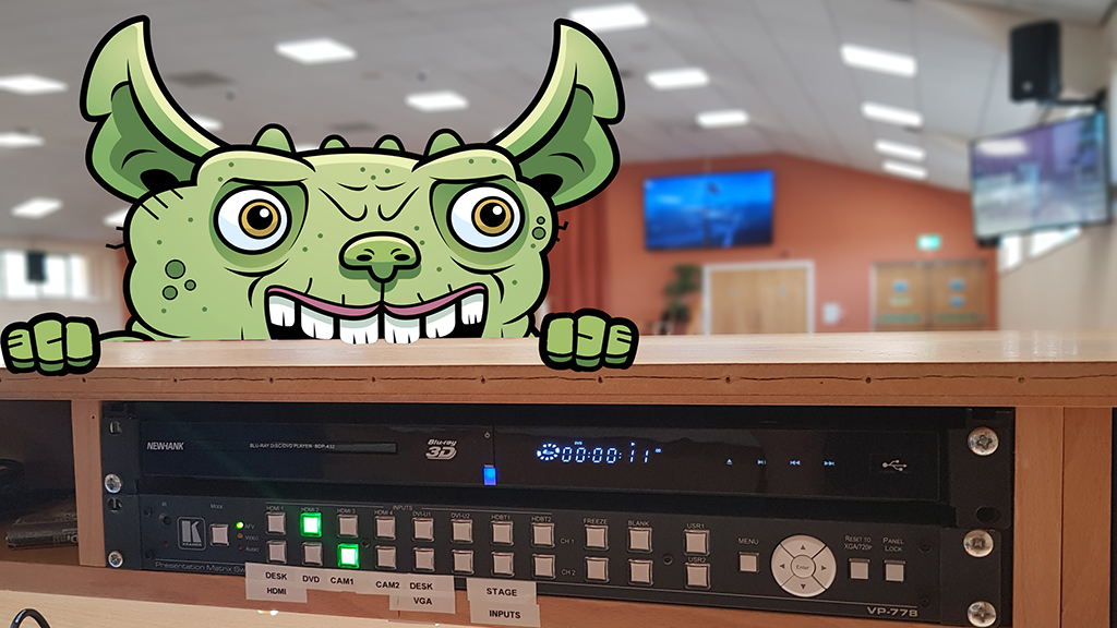 Photo of sound desk and gremlin